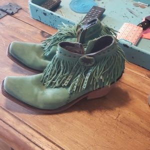 turquoise booties with fringe